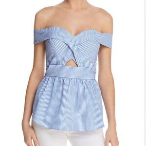 Bardot Blue Striped Off-Shoulder Peplum Blouse